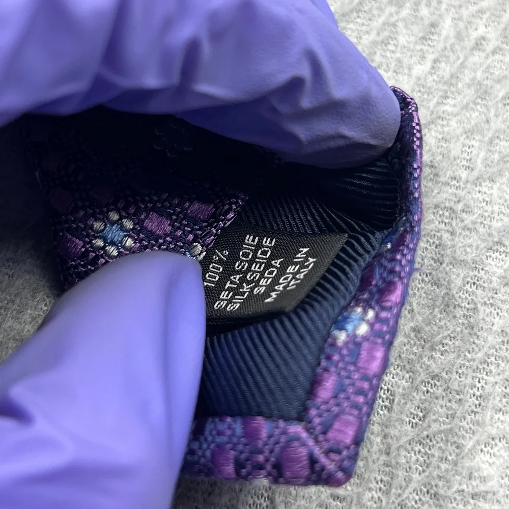 Ermenegildo Zegna Tie 100% Silk Purple Geometric Floral Woven Italy Made Luxury